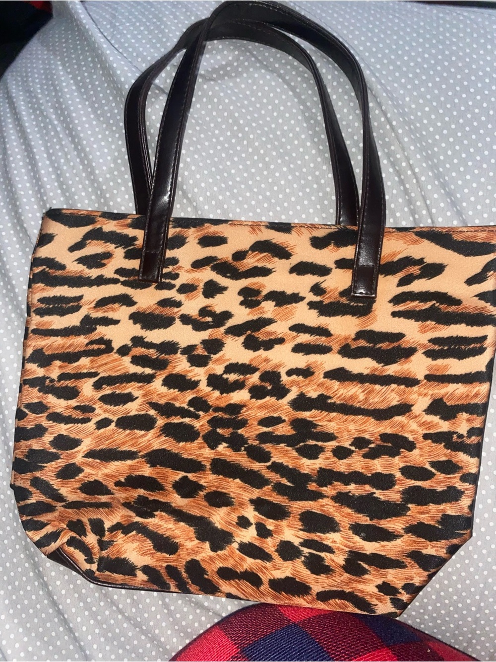 Leopard Print Tote Bag with Brown Handles